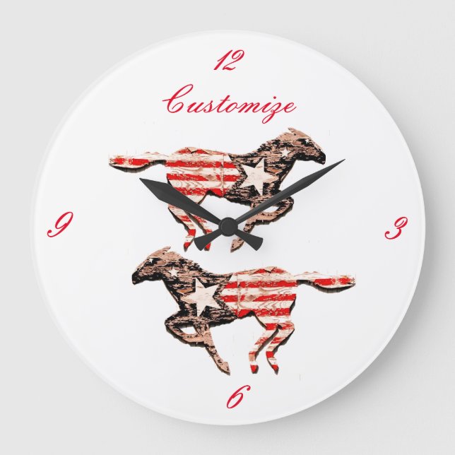 American Flag Horse Running Thunder_Cove Large Clock (Front)