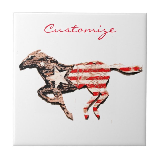 American Flag Horse Running Thunder_Cove Tile (Front)