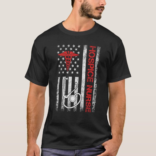 American Flag Hospice Nurse End of Life Palliative T-Shirt (Front)