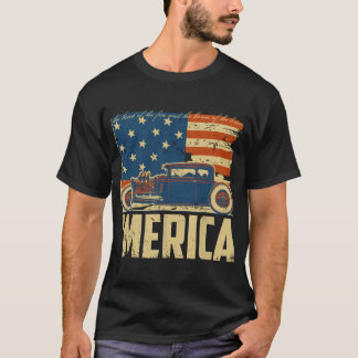American Flag Hot Rod Custom Car Merica 4th of Jul T-Shirt