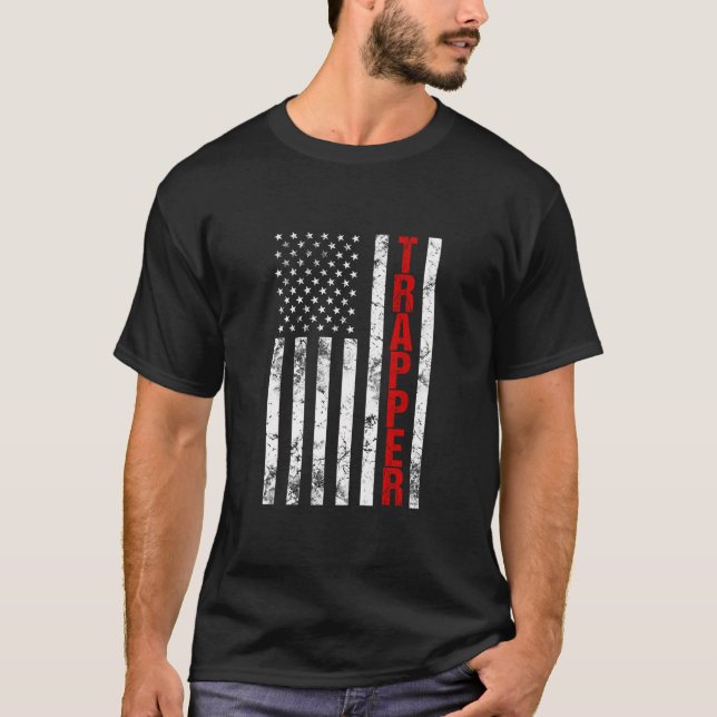American Flag Hunter Trapper T-Shirt (Front)