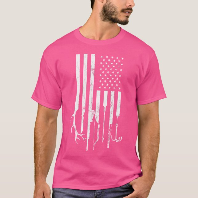 American Flag Hunting Fishing Father'S Day Man T-Shirt (Front)