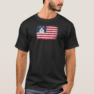 American Flag Husky Dog Funny 4th Of July Dog Ragl T-Shirt