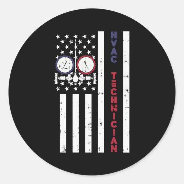 American Flag Hvac Technician Proud Usa Hvac Tech Classic Round Sticker (Front)