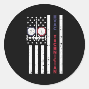 American Flag Hvac Technician Proud Usa Hvac Tech Classic Round Sticker