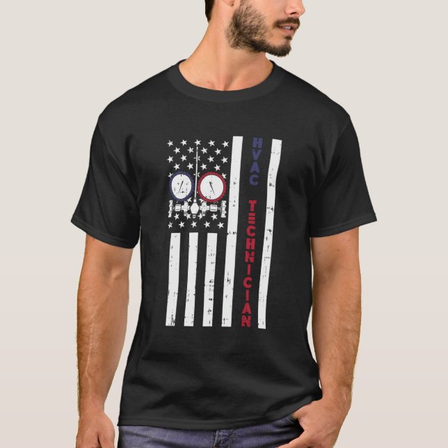 American Flag Hvac Technician Proud Usa Hvac Tech T-Shirt (Front)