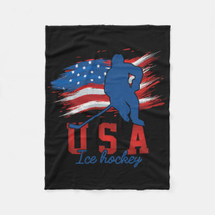 American Flag Ice Hockey 4th Of July Usa Support T Fleece Blanket