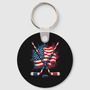 American Flag Ice Hockey Key Ring