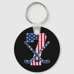 American Flag Ice Hockey Lover 7th Birthday Party Key Ring