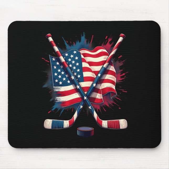 American Flag Ice Hockey  Mouse Mat (Front)