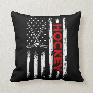 American Flag Ice Hockey Player USA 4th of July Cushion