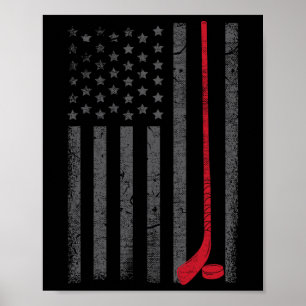 American Flag Ice Hockey Stick Puck Player Jersey  Poster