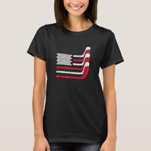 American Flag Ice Hockey Sticks Hockey Puck T-Shirt