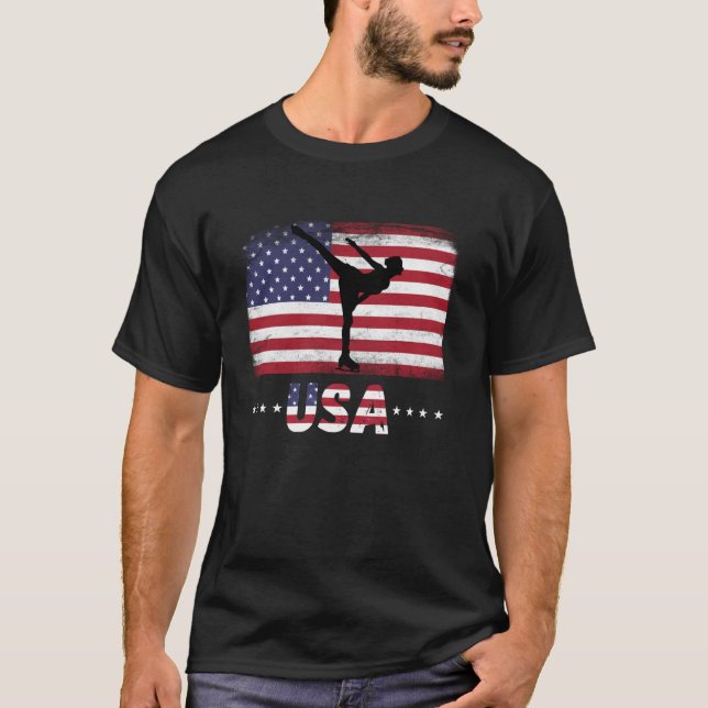 American Flag ice skating USA Patriotic Team T-Shirt (Front)