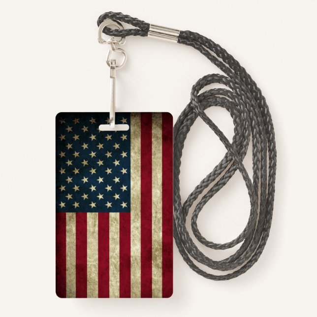 American Flag ID Badge (Front with Lanyard)