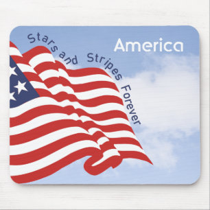 American Flag Illustration Red White Blue Sky Mouse Mat