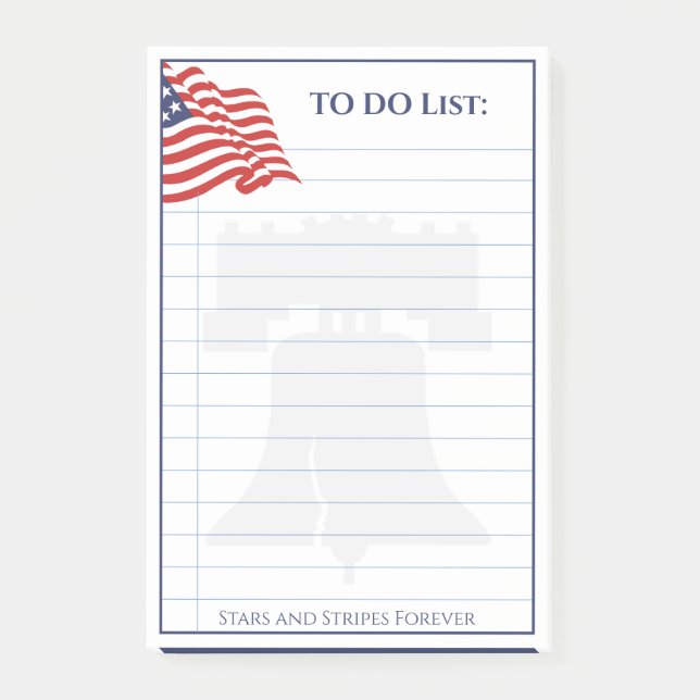 American Flag Illustration To Do List Lined Post-it Notes (Front)
