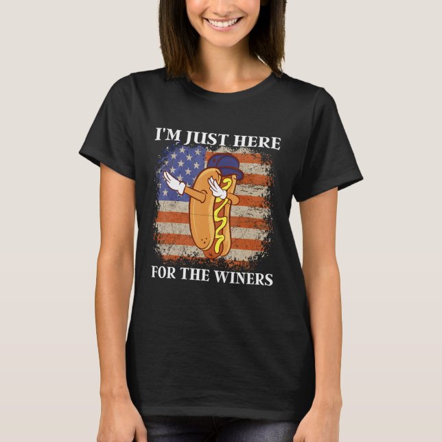 American Flag I'm Just Here For The Wieners Dabbin T-Shirt (Front)
