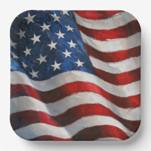 American Flag Impasto Paint Art Paper Plate