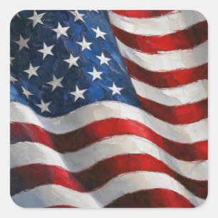 American Flag Impasto Paint Art Square Sticker