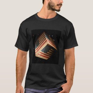 American Flag in a Cube Floating in Space T-Shirt