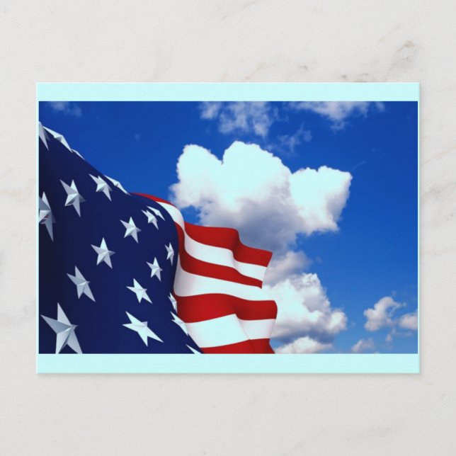 American Flag in blue skies Postcard (Front)