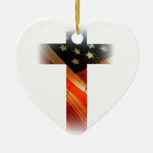 American Flag in cross Ceramic Tree Decoration