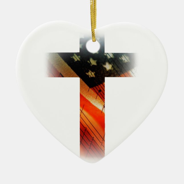 American Flag in cross Ceramic Tree Decoration (Front)