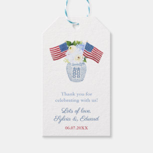 American Flag In Floral Ginger Jar Vase Wedding Gift Tags