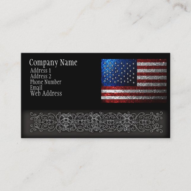 American Flag in Glitter Business Card (Front)