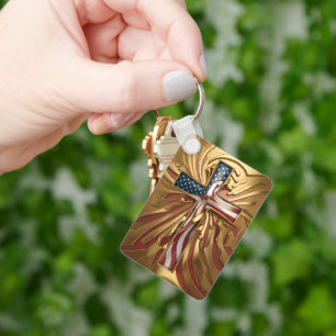 American Flag in Gold Cross #5 Key Ring