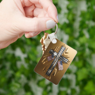 American Flag in Gold Cross #6 Key Ring