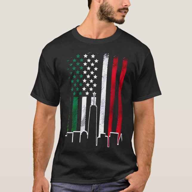 American Flag in Italian Colours NYC skyline  T-Shirt (Front)