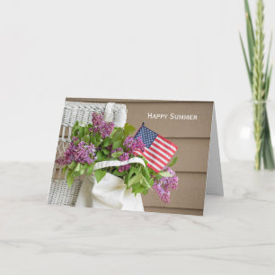 American flag in lilac bouquet for summer card