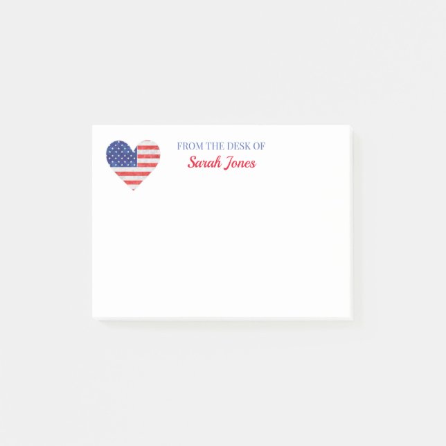 American Flag in Love Heart Patriotic Personalised Post-it Notes (Front)