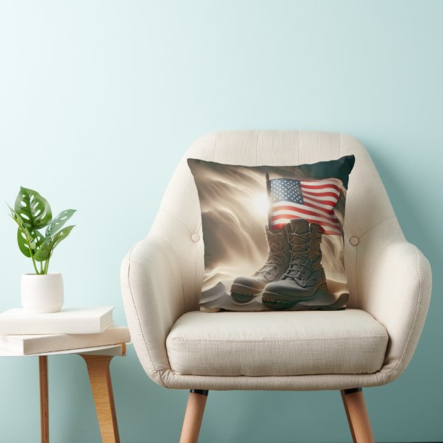 American Flag In Military Boots Cushion (Chair)