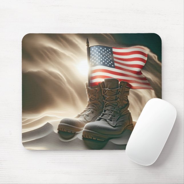 American Flag In Military Boots Mouse Mat (With Mouse)