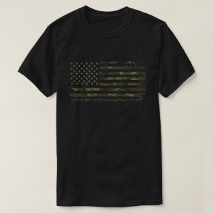 American Flag In Military Camouflage Colours T-Shirt