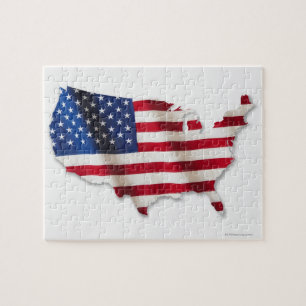American flag in shape of United States Jigsaw Puzzle