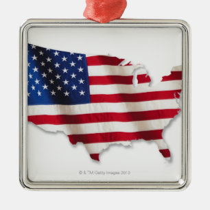 American flag in shape of United States Metal Tree Decoration
