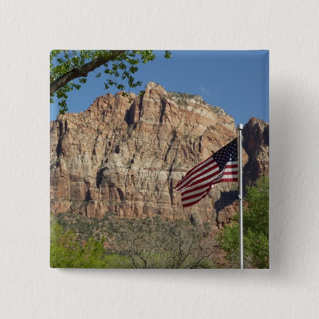 American Flag in Zion National Park I 15 Cm Square Badge (Front)