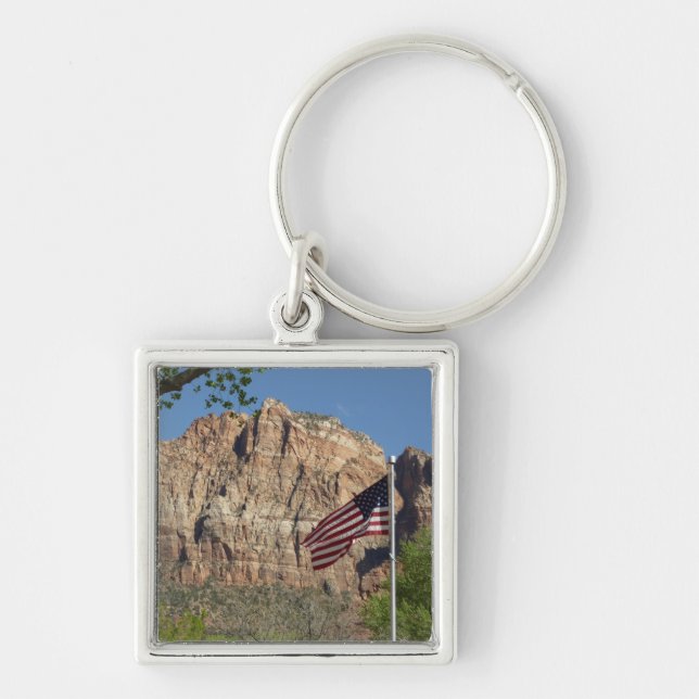 American Flag in Zion National Park I Key Ring (Front)