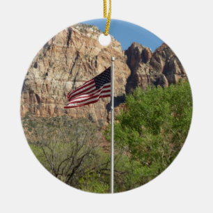 American Flag in Zion National Park II Ceramic Tree Decoration