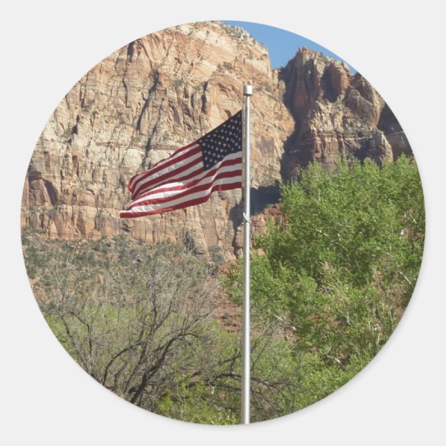 American Flag in Zion National Park II Classic Round Sticker (Front)