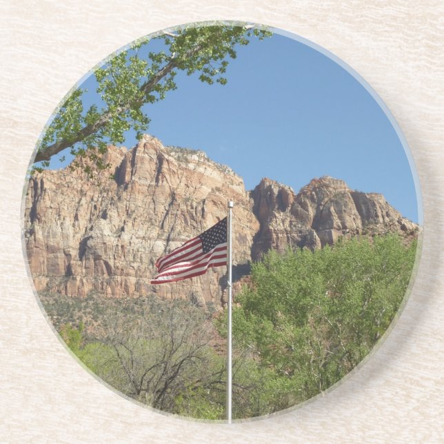 American Flag in Zion National Park II Coaster (Front)