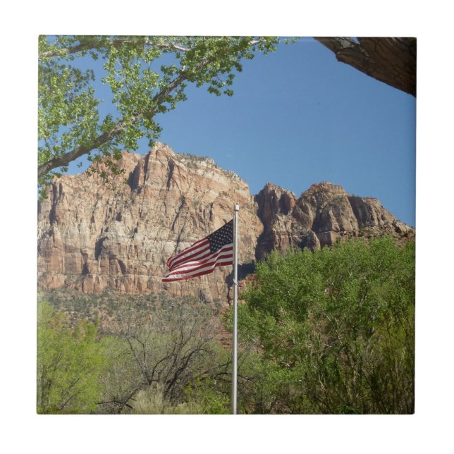 American Flag in Zion National Park II Tile (Front)