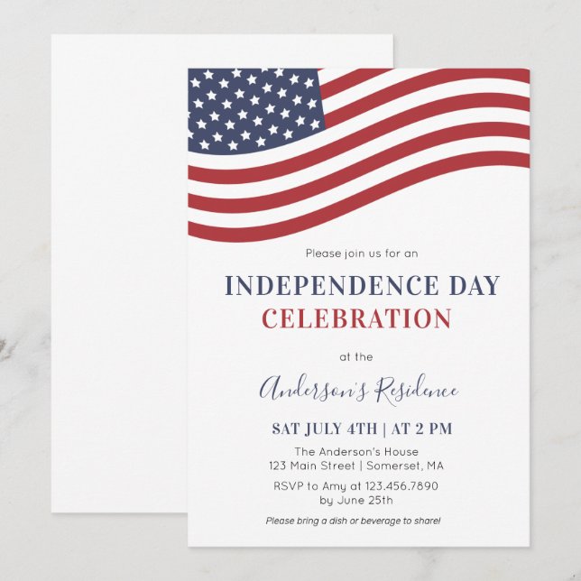 American Flag Independence Day Celebration Party Invitation (Front/Back)