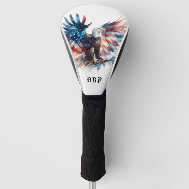 *~* American Flag .. Initials USA Bald Eagle AP16 Golf Head Cover (Front)