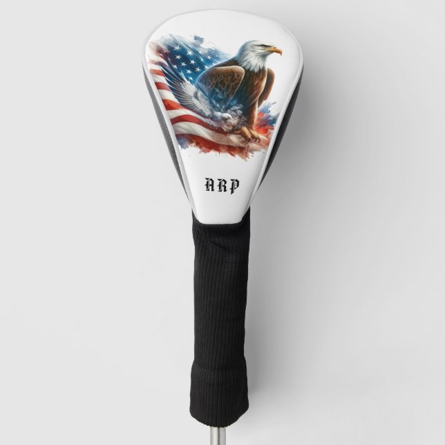 *~* American Flag .. Initials USA Bald Eagle AP16 Golf Head Cover (Front)