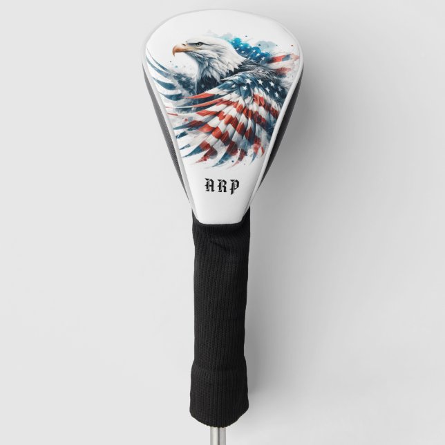 *~* American Flag .. Initials USA Bald Eagle AP16 Golf Head Cover (Front)